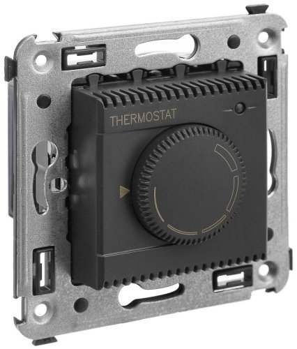 Терморегулятор механический с датчиком без рамки DKC Avanti 0С +30С черный матовый картинка